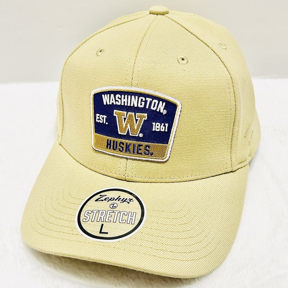 Zephyr Washington Huskies Logo Patch Hat Cap Stretch Flex‎ Large Gold NCAA